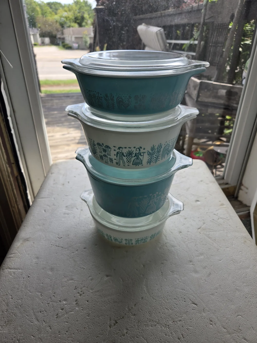 Vintage Turquoise and White Pyrex  Butter Print  8pc